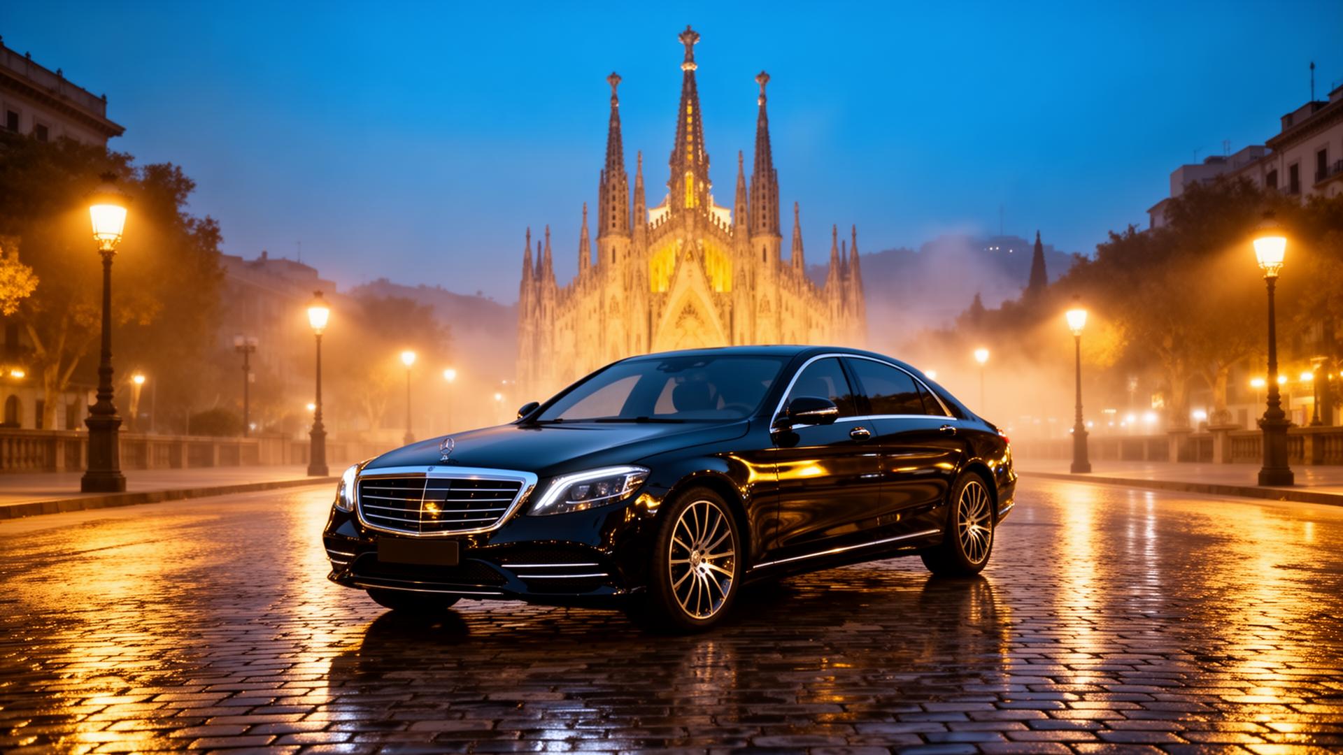 Luxury Barcelona taxi cab at night